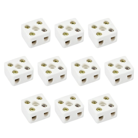 2 Way Ceramics Terminal Blocks High Temp Porcelain Connectors 0.85x0.77x0.56'' for Electrical Wire Cable 10 Pcs