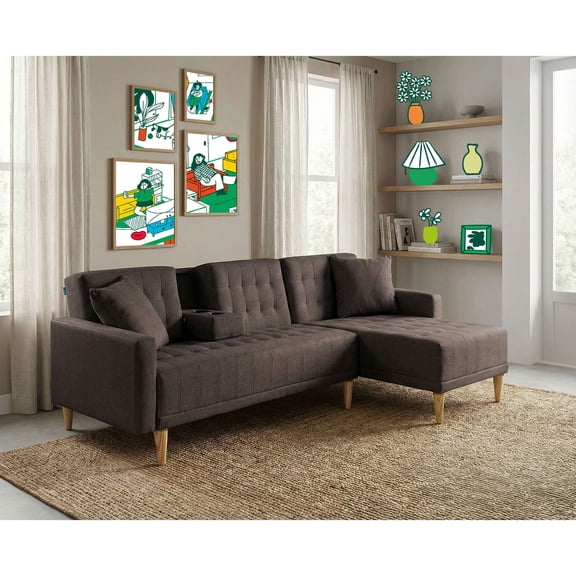 Sala Modular Reversible Makora Kendall Con Memory Foam, Color Chocolate, Lino Respaldo Reclinable De 3 posiciones.