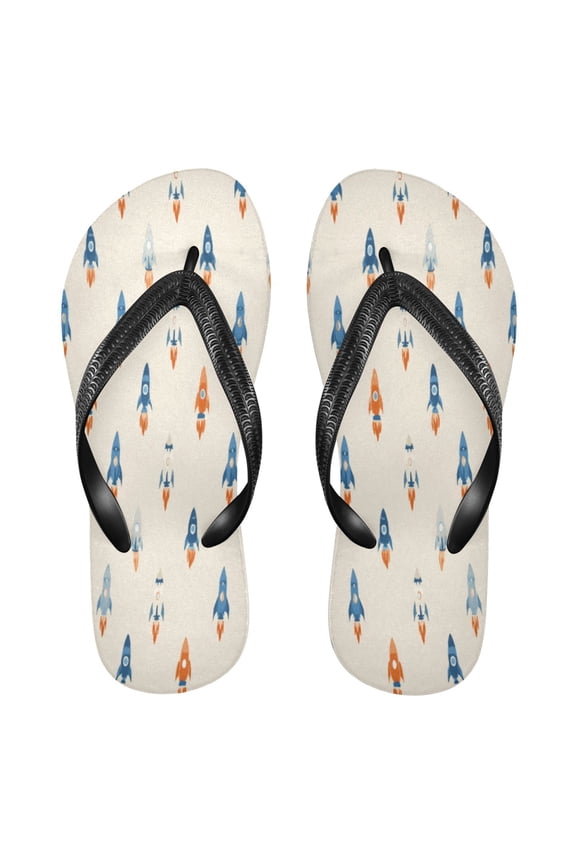 Summer Flip Flops Non-Slip Lightweight Rubber Sandals Vacation Beach Essentials Simple Rocket Ships Pattern