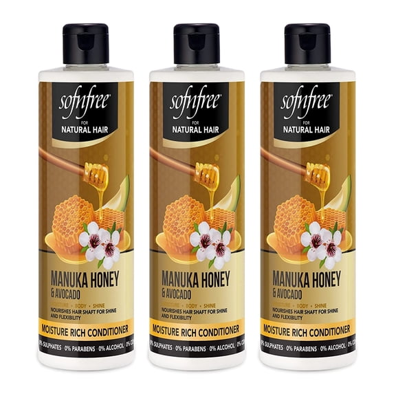 Sofn’free Manuka Honey & Avocado- Moisture Rich Conditioner - 11.83 Fl Oz (Pack of 3)