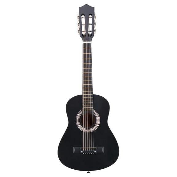 Matte Black 30-inch Round Acoustic Guitar with Picks, Strings, Capo, Case, Tuner, and Strap