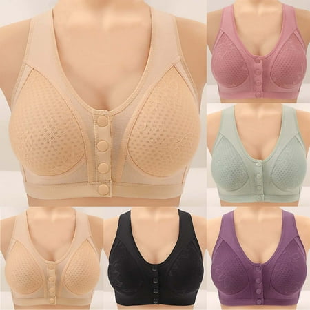 CFLVAEK Plus Size Bras for Women Front Closure Senior Bra Comfort No Underwire Everyday Bras Breathable Full Figure Support Bralette Beige XXL