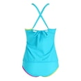 thumbnail image 5 of vigerkar Womens Tummy Control Tankini Swimsuits Color Block Bathing Suit V Neck Two Piece Swimwear with Shorts (Blue, L), 5 of 9