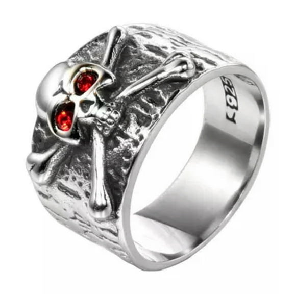 K-KED Vintage Cross Skull CZ Wedding Band Ring Stainless Steel Men's Gothic Biker Ring-7