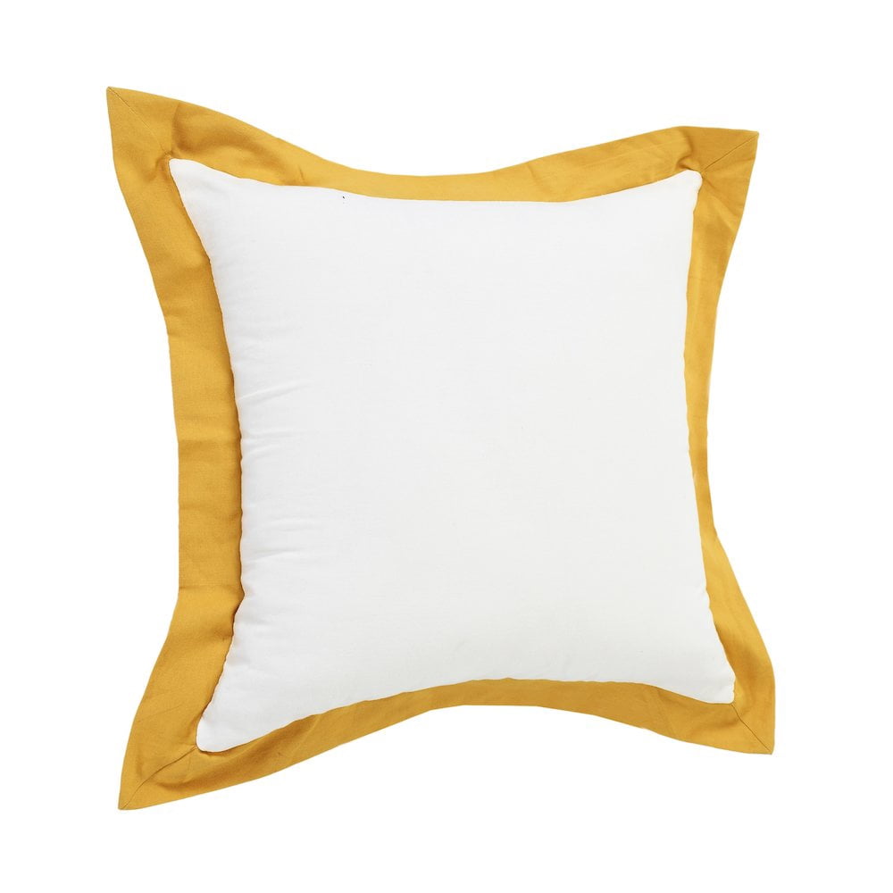 LR Home Ox Bay Hand-Woven White/Yellow Bordered All-Natural Cotton Pillow Cover