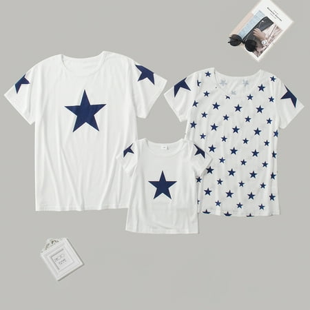 

Baby Boy Girl Family Matching Outfit T Shirts Five Star Print Parent-child T Shirt - White Kid T-shirt 4-5Y