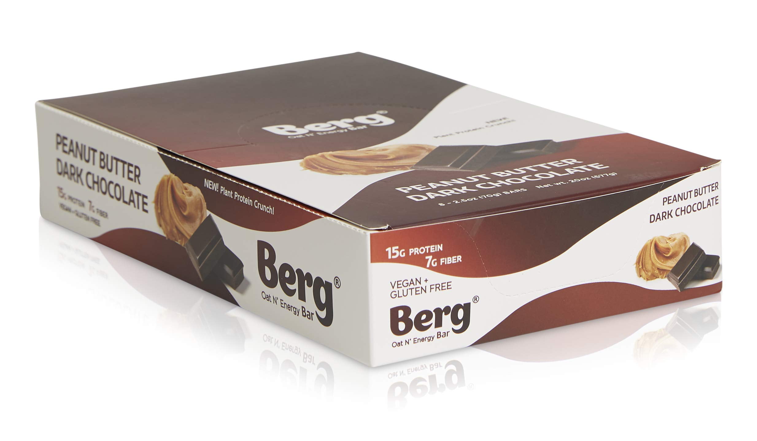 Berg Oat N' Energy Bar | Plant Based Protein Bar | Non-GMO, Gluten Free, Nut Free and Vegan | Low Sugar, Healthy Snack Bar | High Fiber | On The Go | 2.5oz, Pack of 8 (Peanut Butter & Dark Chocolate)