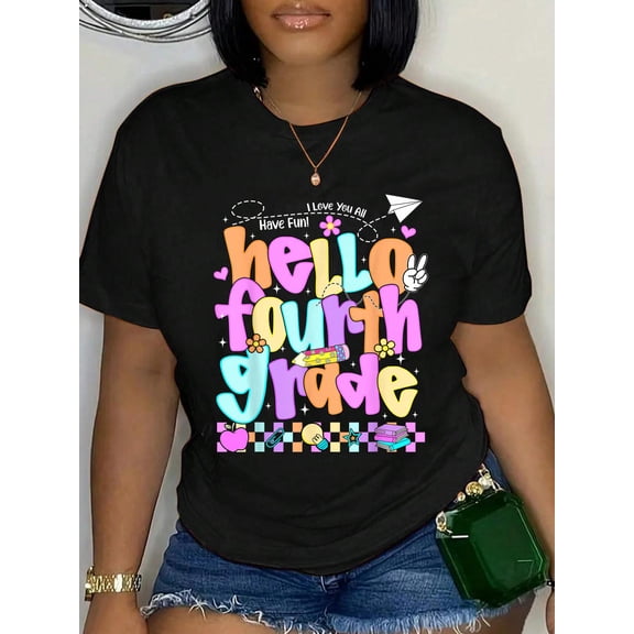 Hello Fourth Grade First Day of Back to School Teacher T-Shirt