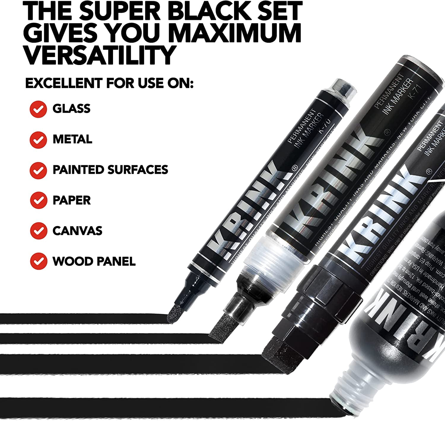 Krink Super Black Permanent Ink Markers - Set of 4