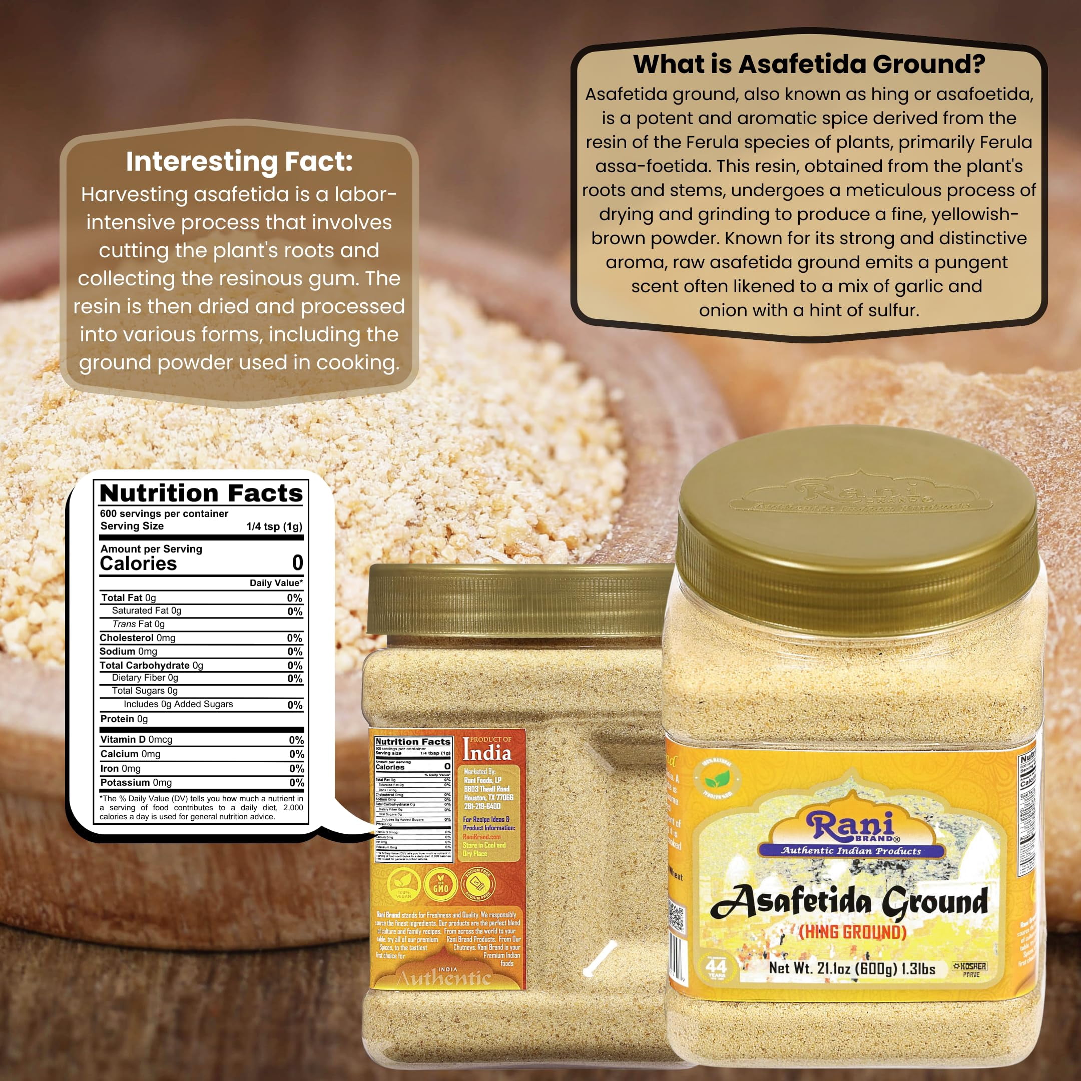 Rani Asafetida (Hing) Ground 21oz (600g) ~ All Natural | Salt Free | Vegan | NON-GMO | Kosher | Asafoetida Indian Spice | Best for Onion Garlic Substitute