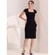 thumbnail image 3 of Vestido tubo de cuello cuadrado con cinturón y mangas casquillo vintage para mujer Negro M, 3 of 6