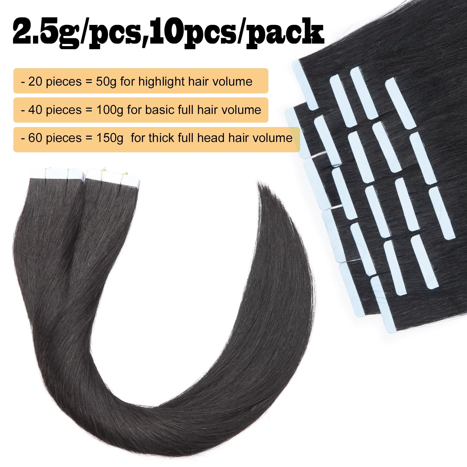 Benehair Tape In 100% Real Remy Human Hair Extensions Seamless Skin Weft Thick Glue Straight Women Black 10-20pcs 24inch
