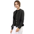thumbnail image 4 of Chaqueta de mezclilla con cuello redondo y botones de manga larga con volante recortado y peplum para mujer Negro M, 4 of 6