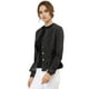 thumbnail image 4 of Chaqueta de mezclilla con cuello redondo y botones de manga larga con volante recortado y peplum para mujer Negro M, 4 of 6