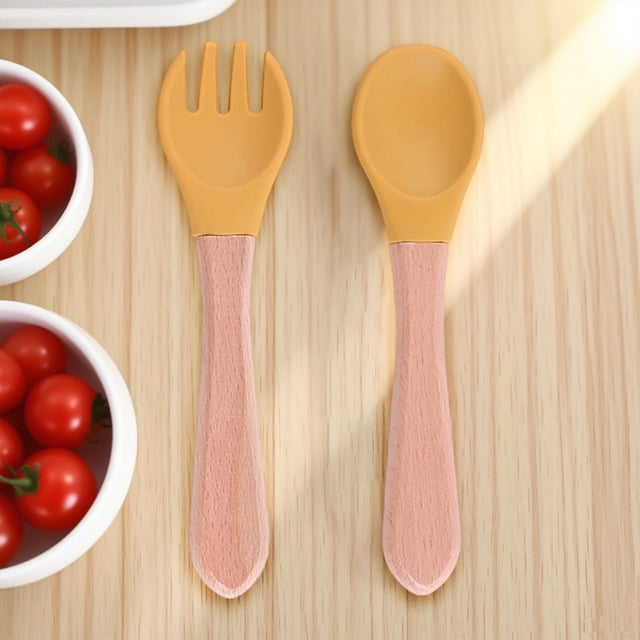 BKER Wooden Handle Fork Spoon Set Tableware Kitchen Cutlery Durable Smooth Finish For Dining Camping Travel