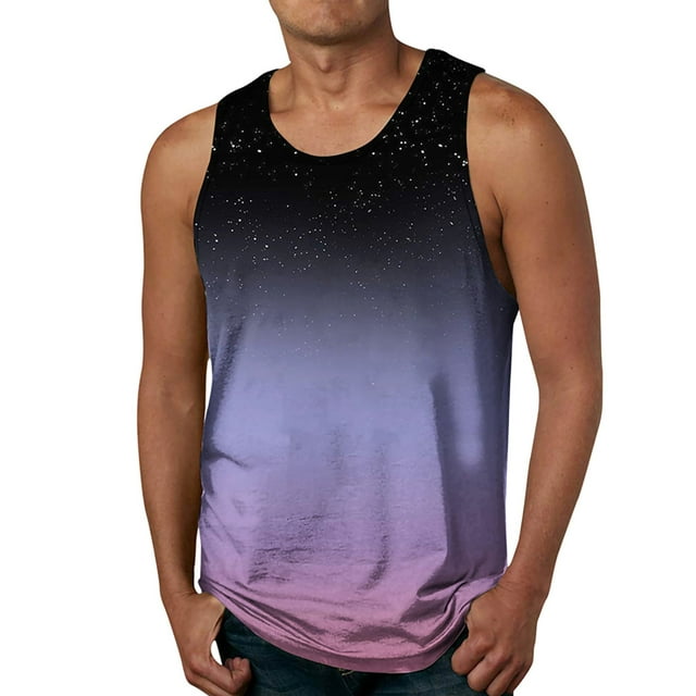 Fashnice Débardeurs pour Hommes Imprimé Ciel Étoilé Été Sans Manches T-Shirts de Course Décontractés Style g TG