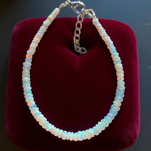 Ethiopian Opal Beaded Bracelet: Multi-Fire Gemstone Jewelry, AAA Quality