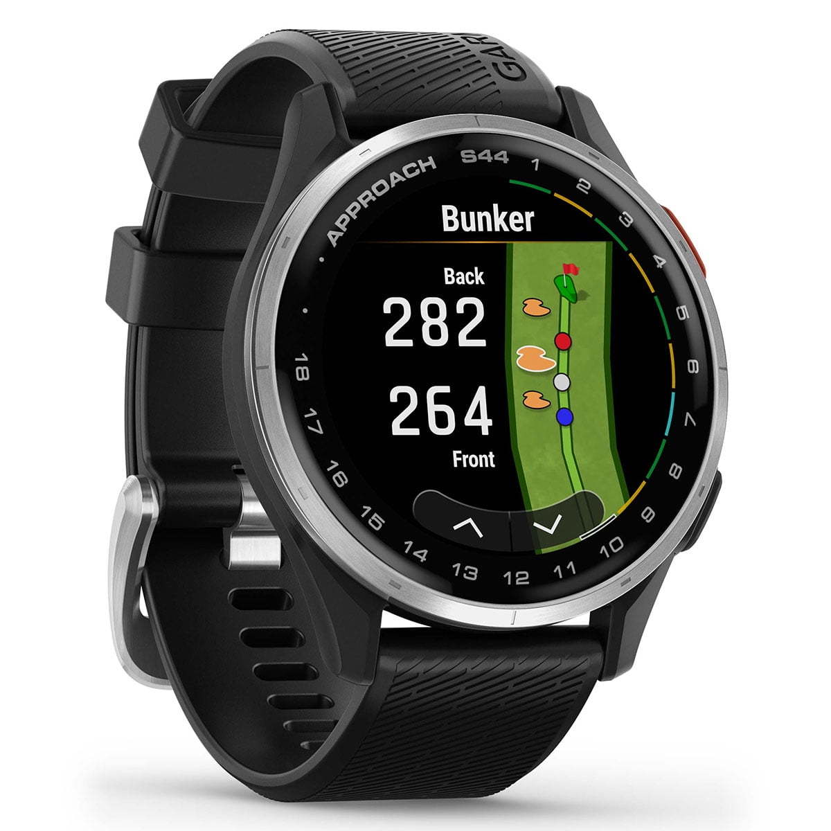 Garmin Approach S44 (Silver/Black) Golf GPS Smartwatch Bundle with PlayBetter Screen Protectors, Wall Adapter & Hard Case