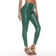thumbnail image 2 of Women's Stretchy Faux Leather Leggings High Waisted Pleather Pants Sexy PU Butt Lifting Leather Tights Green L, 2 of 6