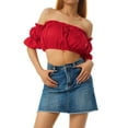 thumbnail image 2 of Coduop Women's Off Shoulder Short Sleeve Tank Top Blouse Ruffled Trim Chest Wrap Crop Tops T-Shirt, 2 of 7