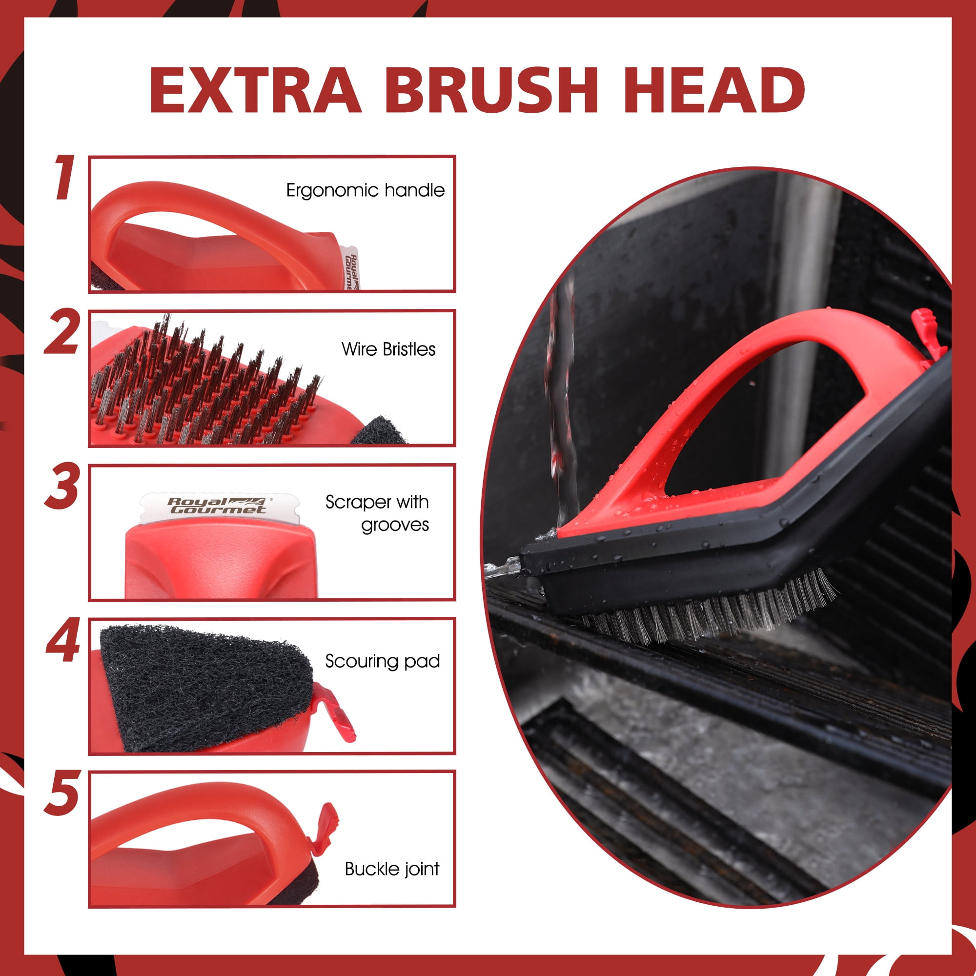 Royal Gourmet TB1806 Grill Cleaning Brush Set, BBQ Wire Bristle Brush and Scraper