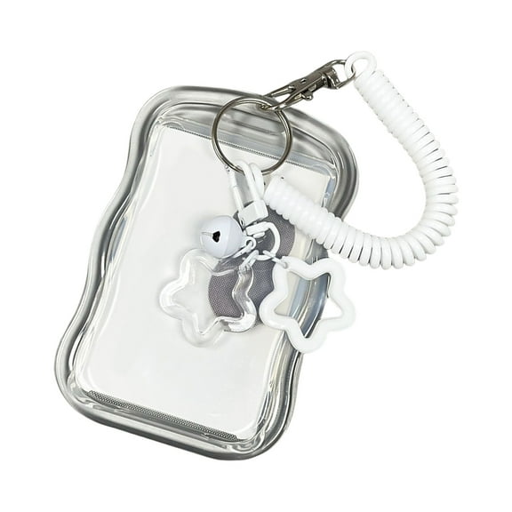 Clear Card Sleeves with Spring String Star Charm Card Holder Water Resistant Security Card Protector Clear Card Holder