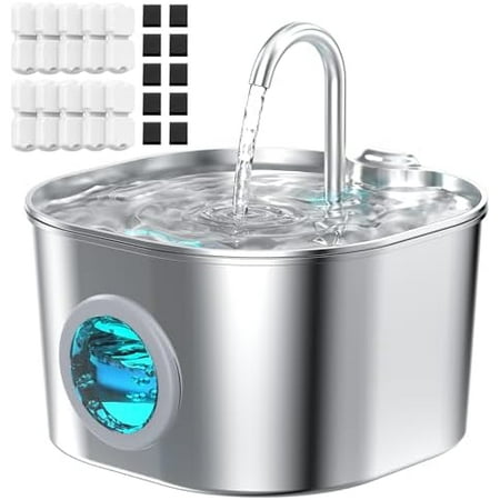 Cat Water Fountain Stainless Steel: Pet Fountains with 10 Filters + 10 Sponges Cats Automatic Waterer Bowls for Drinking Small Dog Water Dispenser Indoor Metal Water Faucet Bottle Kitty Watering