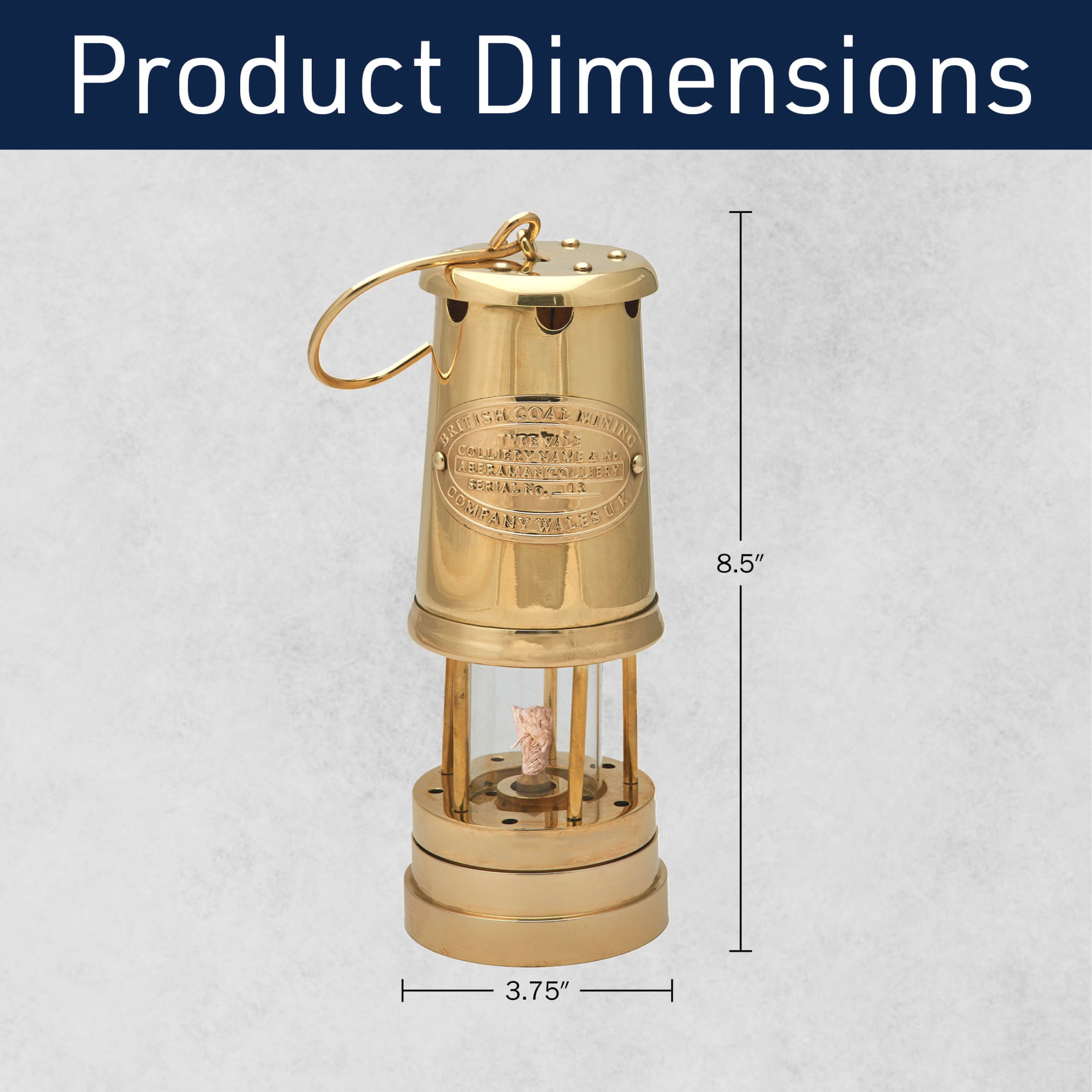 Kings County Tools 8.5” Miners Oil Lamp with Antique-Style Brass Body