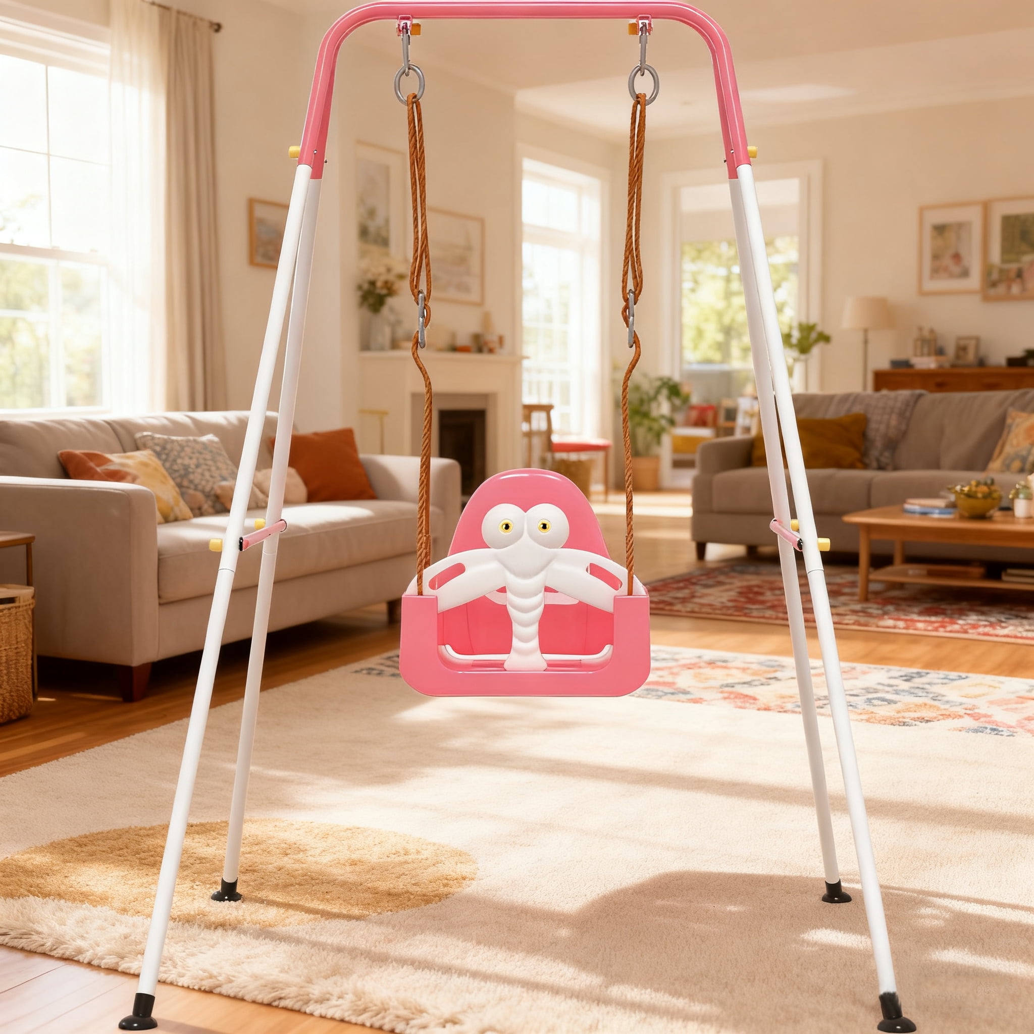 3-in-1 Swing Set,Safety Belt,Indoor/Outdoor,Easy Assembly,Sturdy Metal Stand for Playground/Backyard/Nursery,Pink