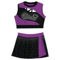 thumbnail image 3 of iiniim Girls 2 Piece School Cheerleading Uniform Outfit Shiny Sleeveless Crop Top with Skirt Set Cheer Dancewear Purple 16, 3 of 6