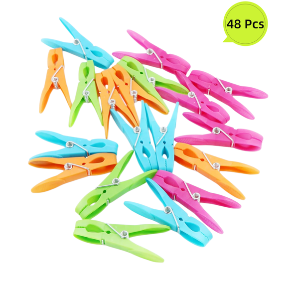 48-Pack Heavy Duty Plastic Clothespins, Colorful Clothes Pins Clips for Laundry Air-Drying, Strong Springs Clothesline Hangers for Clothes, Towels, Blanket