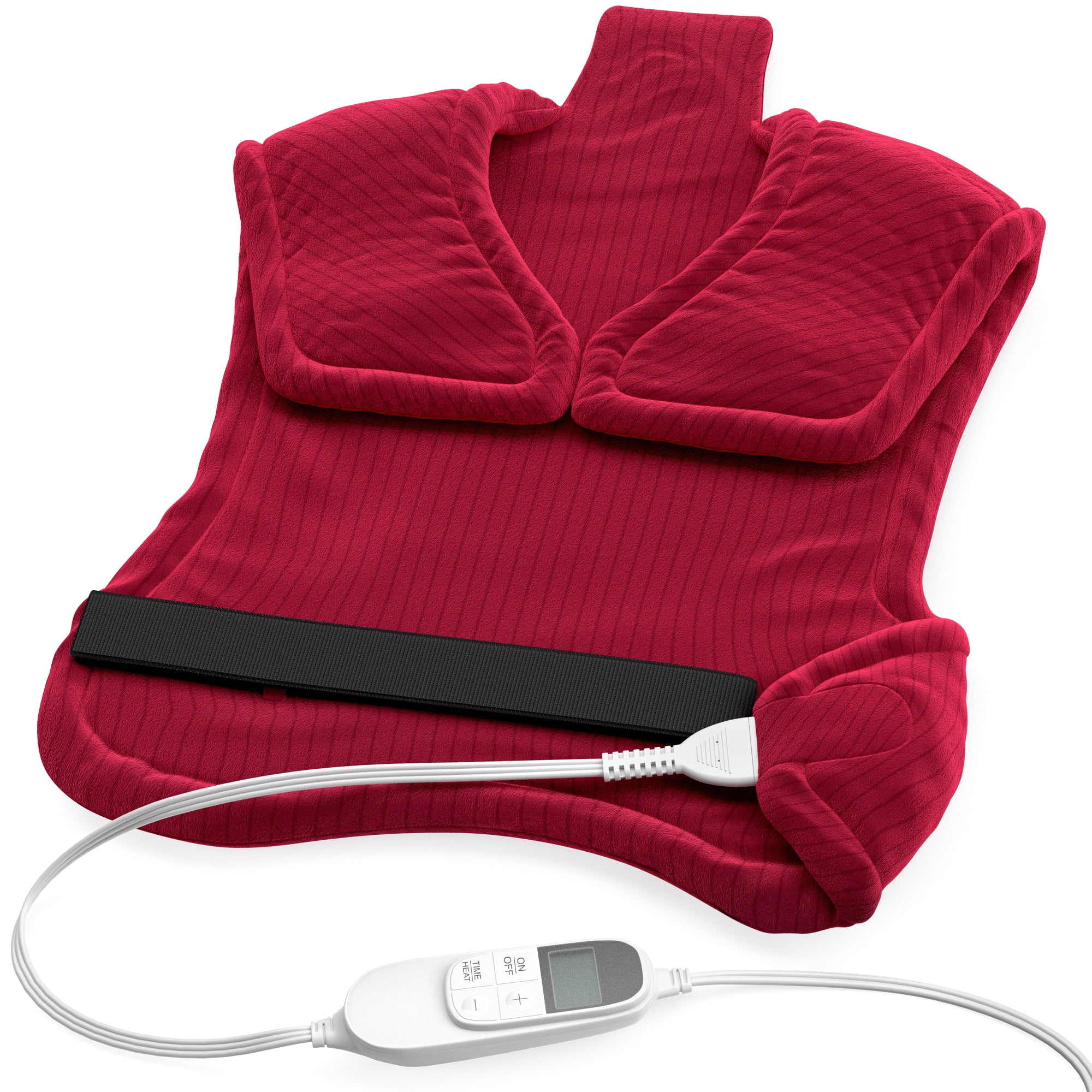 AllSettHealth Heating Pad for Neck Shoulders and Back Pain - 10 Temperature Settings for Heat Therapy with Auto Shut-Off - Detachable Led Controller - Plush Red Fabric with Weighted Beads- 35x27”