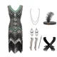 thumbnail image 3 of Nuevo vestido estilo flapper de los años 20, vestido de noche de fiesta del Gran Gatsby con lentejuelas y flecos, vestido con accesorios de los años 20, conjunto de 6 piezas, talla grande, 3 of 5
