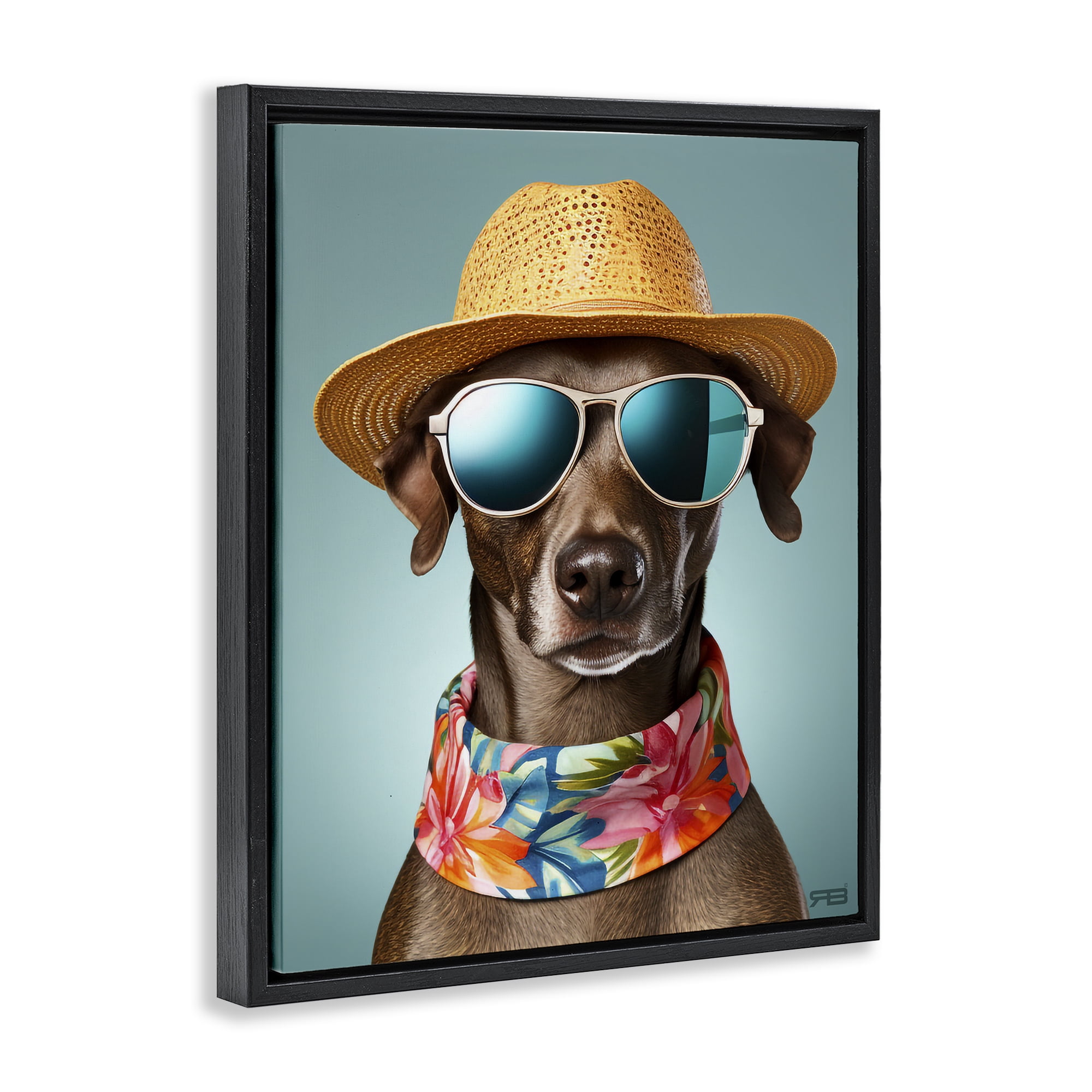 Stupell Industries Beach Ready Pup Animals & Insects Painting Black Floater Framed Canvas Art Print Wall Art, 25 x 31
