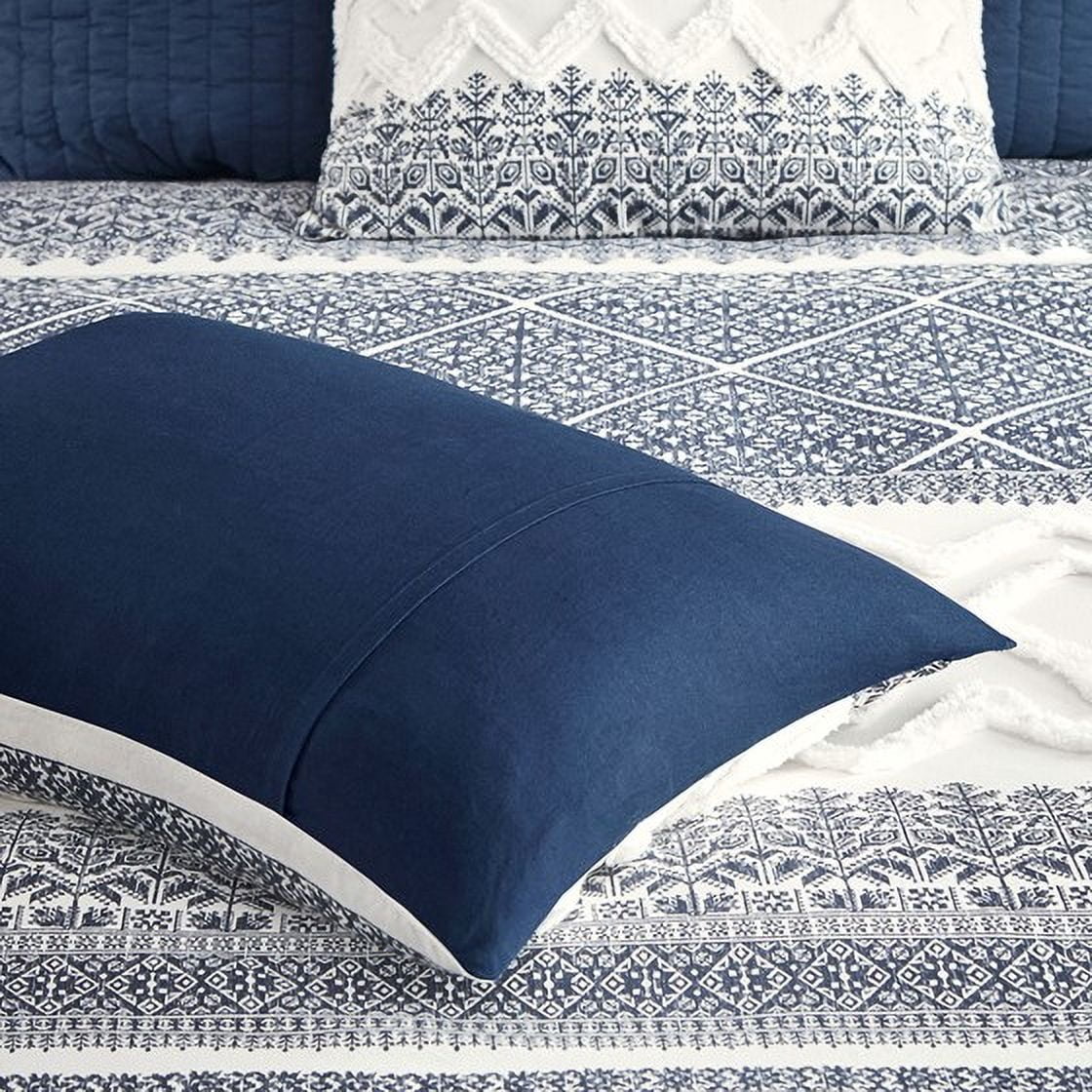 Izzovium Full/Queen 3-Piece Chenille Tufted Duvet Cover Set, Cotton Farmhouse Bedding in Navy/White