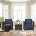 thumbnail image 3 of Gymax 3PCS Rattan Patio Outdoor Conversation Furniture Set w/ Navy Cushions, 3 of 10