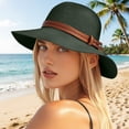 thumbnail image 2 of Women's Straw Panama Hat, UPF 50+ Wide Brim Foldable Summer Sun Hat, Lightweight Breathable Beach Travel Cap with Denim Rope for Wedding Party Daily Wear Blackish Green, 2 of 5