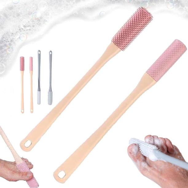 Cepillo de limpieza para espacios de dedos, cepillo de limpieza de silicona con mango largo y cepillo exfoliante, depurador de pies en la ducha, aplicador de loción exfoliante de piel suave para toda