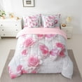 thumbnail image 2 of jejeloiu Glitter Butterflies Print Twin Bedding Sets 7-Piece,Pink Floral Flower Bedding Comforter Set,Romance Theme Sheet Sets For Children,Microfiber Bedroom Decor Reversible, 2 of 8