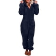 thumbnail image 2 of SDNall Womens Fleece Onesies Pajamas Jumpsuit Long Sleeve Hooded Jumpsuit Pajamas Casual Winter Warm Rompe Sleepwear (Navy, Sizes S-XXXXXL), 2 of 9