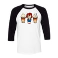 thumbnail image 1 of Horror Doll Coffee Three-Quarter Raglan Sleeve Baseball Shirt Unisex X-Large White/Black, 1 of 5