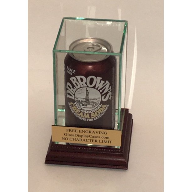 Beer or Soda Beverage Can Personalized Glass Display Case Mahogany