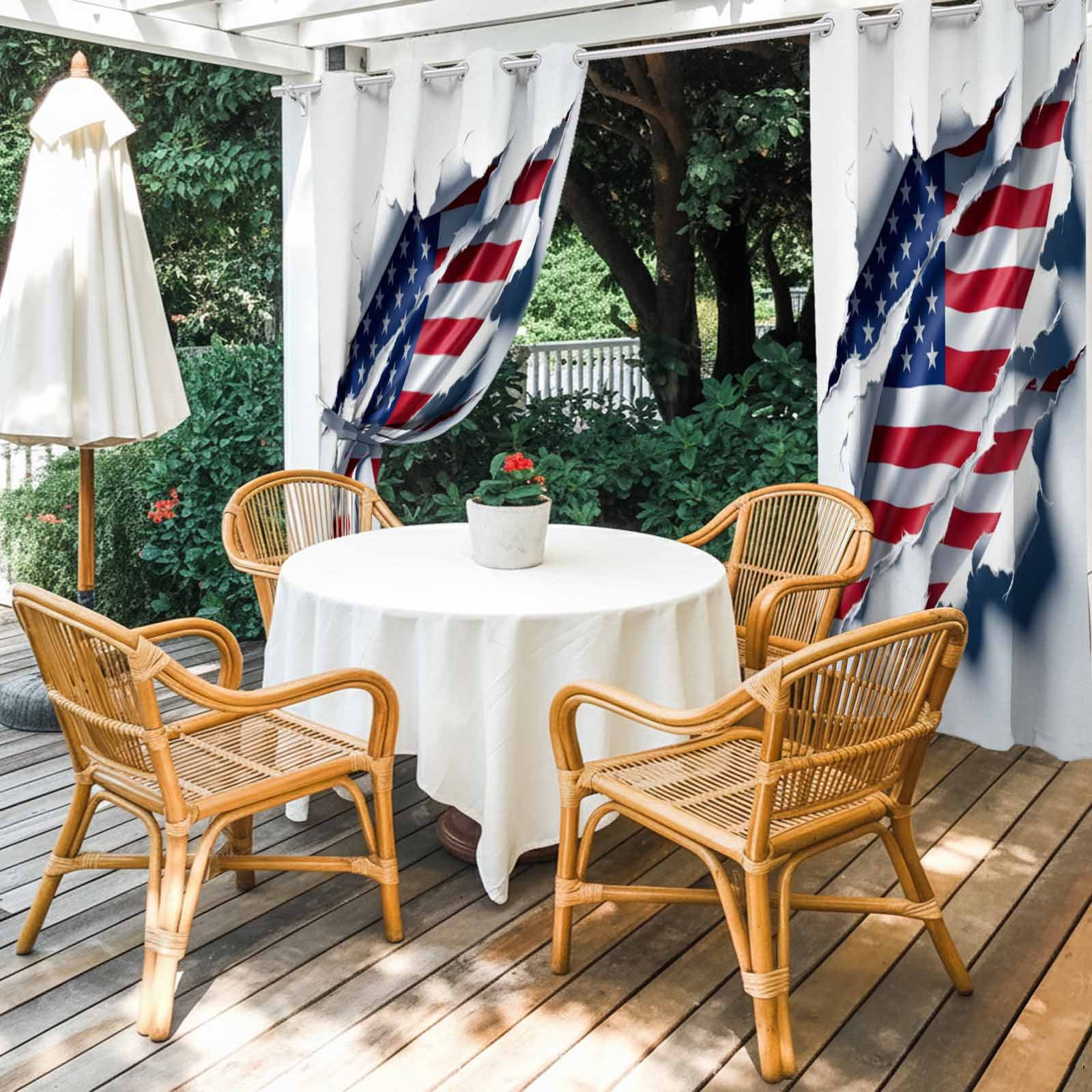 Independence Day Outdoor Curtains for Patio, Watercolor U. S. Flag Shabby Chic Abstract Sunshade Privacy Drapes Grommet Waterproof Outside Curtains for Porch/Cabana/Balcony 54"x 108", 1 Panel