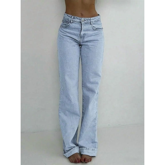 Women's Mid Rise Wide Leg Jeans, Y2K Vintage Loose Casual Trousers