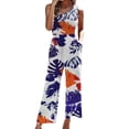 thumbnail image 2 of Gaecuw Womens Jumpsuits Dressy Sleeveless Cold Shoulder One Shoulder Overall with Pockets Square Neck Band Collar Floral Onesie Frill One Piece Outfits Boho High Waisted Wide Leg Calf Length, 2 of 5