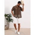 thumbnail image 5 of DARING DIVA Men's Striped Short Sleeve Button Down See Through Shirts L Brown Green, 5 of 7