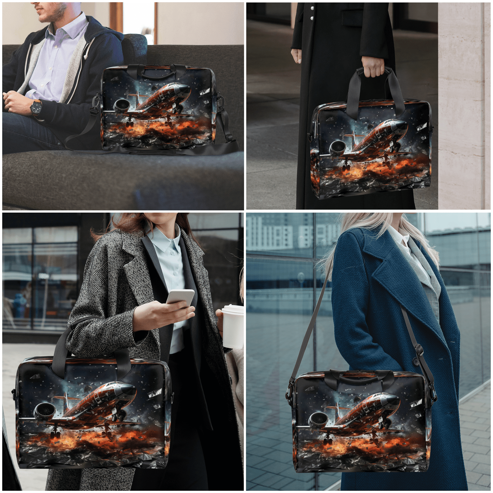 Herdesigns Retro Airplane Laptop Bag for Women Men, Computer Case Briefcase Messenger Bags, 15-15.6 inch Laptop Sleeve Shoulder Bag