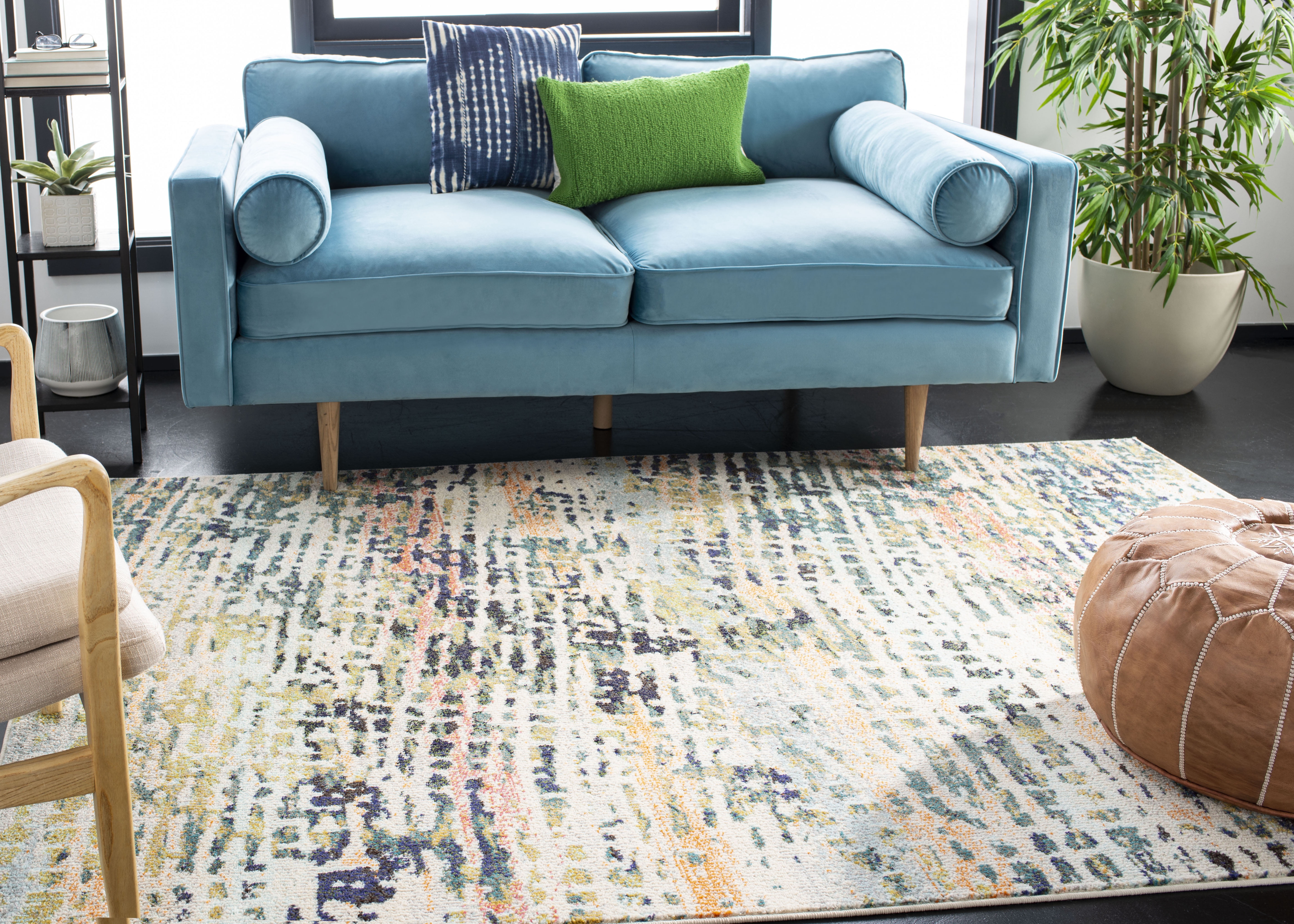 SAFAVIEH Madison Xanthia Vintage Abstract Area Rug, Beige/Navy, 12' x 15'