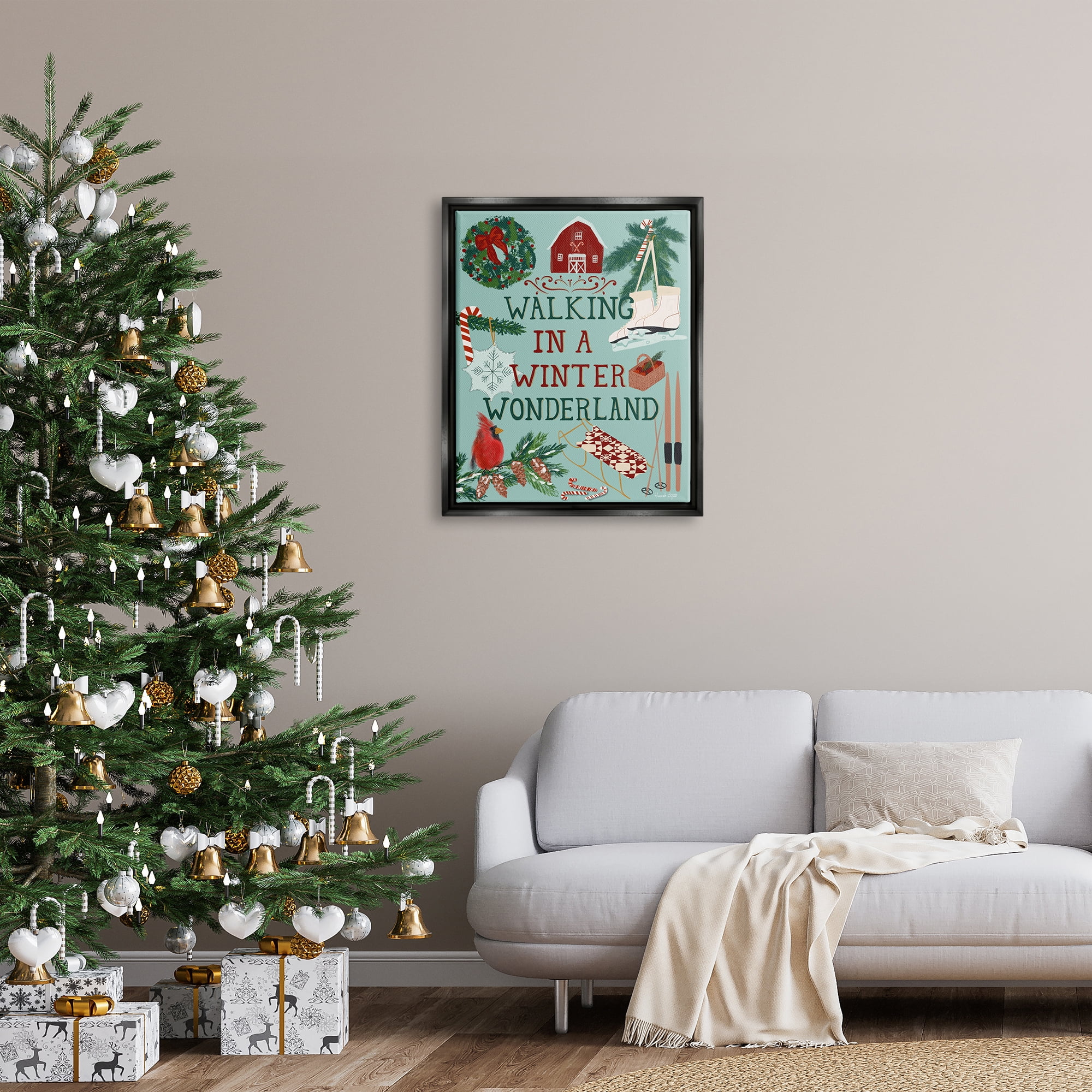 Stupell Industries Winter Wonderland Phrase Holiday Painting Black Floater Framed Art Print Wall Art, 25 x 31