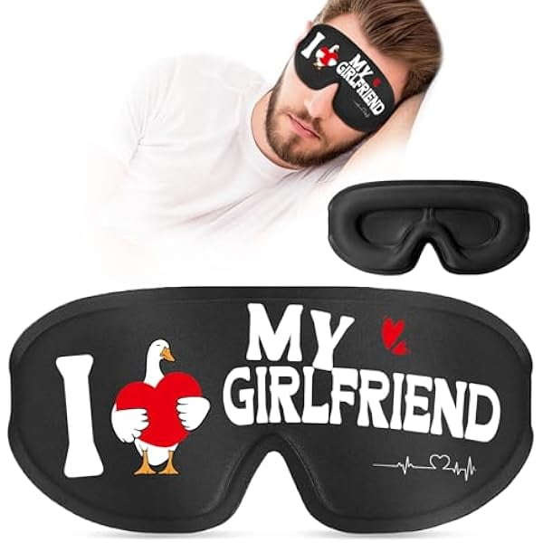 wonima11 Funny 3D Zero Pressure Sleep Eye Mask for Men Women Side Sleeper, Adjustable Blackout Breathable Eye Masks for Travel Nap Night Sleep, Humorous Gift Stocking Stuffers (Love My Girlfriend)